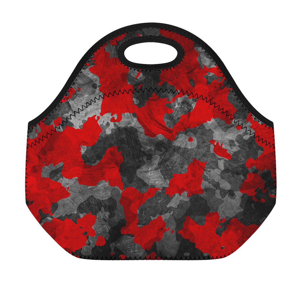Black And Red Camouflage Print Neoprene Lunch Bag