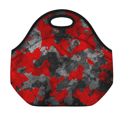Black And Red Camouflage Print Neoprene Lunch Bag