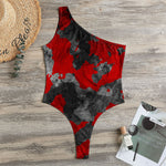 Black And Red Camouflage Print One Shoulder Bodysuit