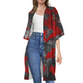 Black And Red Camouflage Print Open Front Beach Cover Up