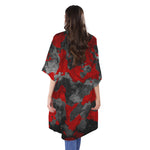 Black And Red Camouflage Print Open Front Beach Cover Up