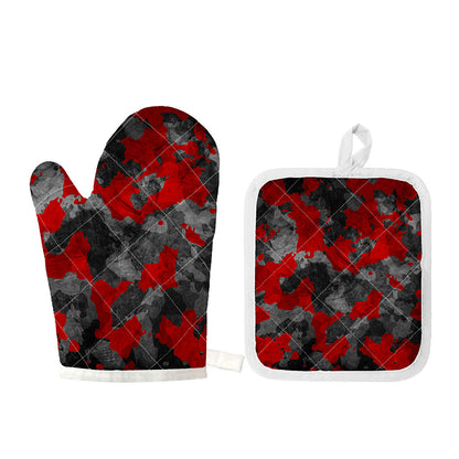 Black And Red Camouflage Print Oven Mitt And Pot Holder Set