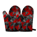 Black And Red Camouflage Print Oven Mitts
