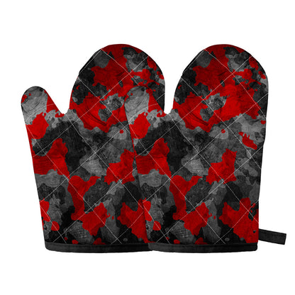 Black And Red Camouflage Print Oven Mitts