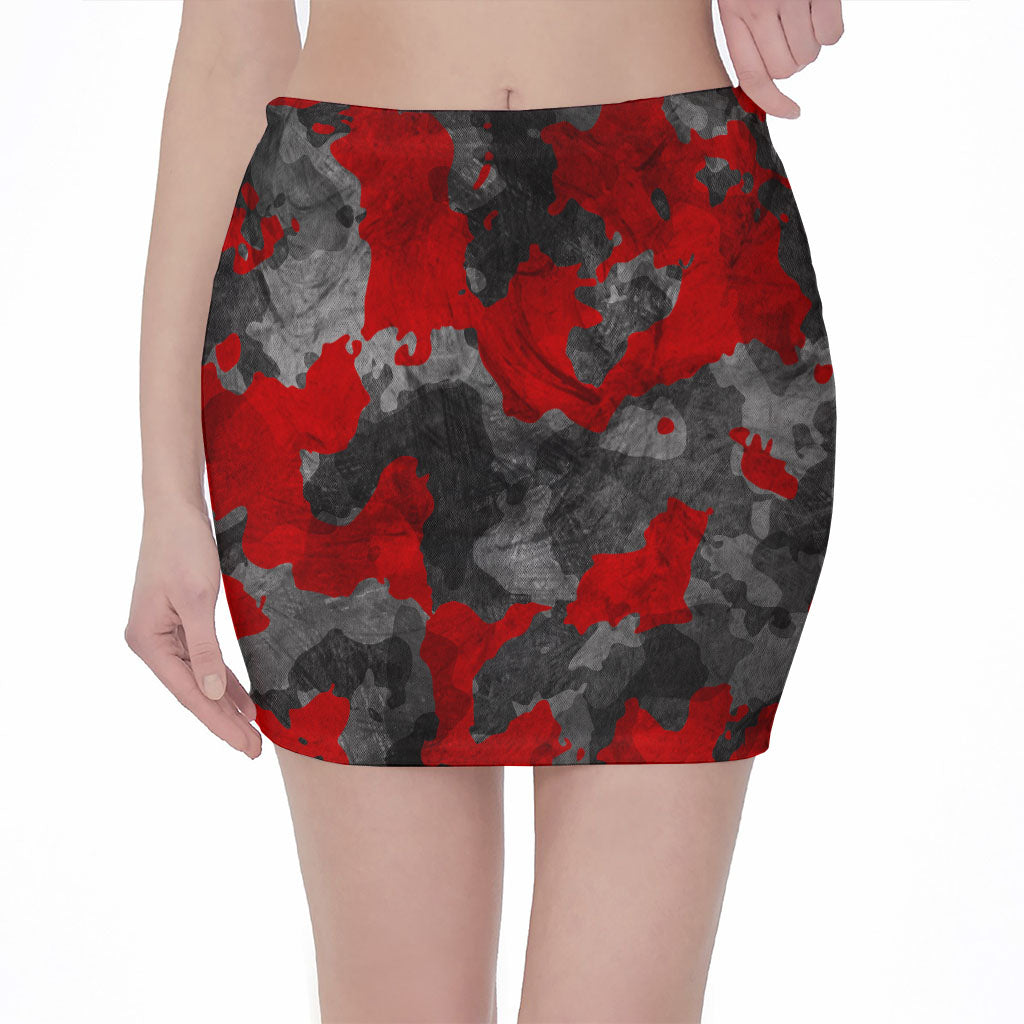 Black And Red Camouflage Print Pencil Mini Skirt