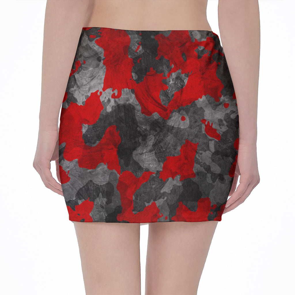 Black And Red Camouflage Print Pencil Mini Skirt