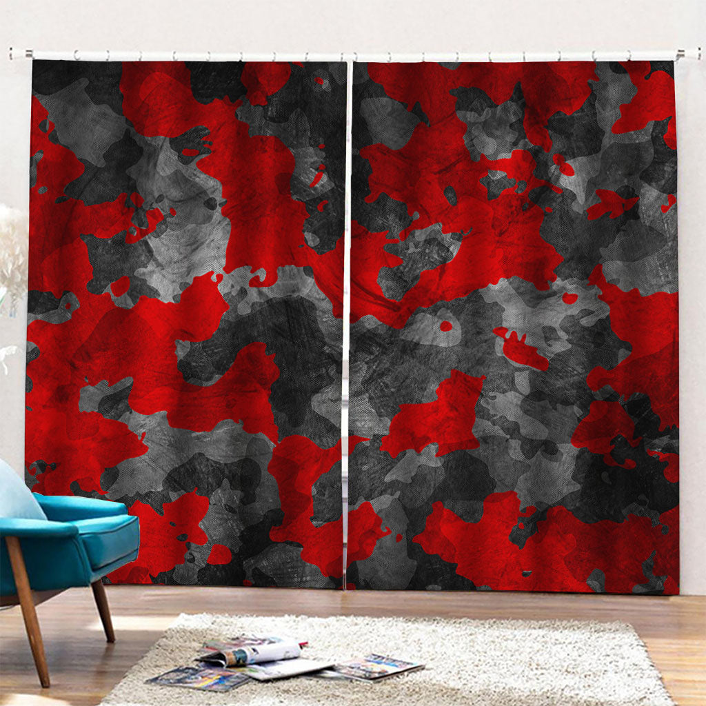 Black And Red Camouflage Print Pencil Pleat Curtains