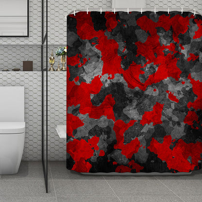 Black And Red Camouflage Print Polyester Shower Curtain