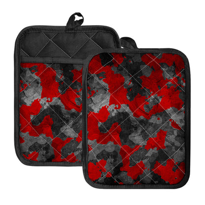 Black And Red Camouflage Print Pot Holders With Pocket