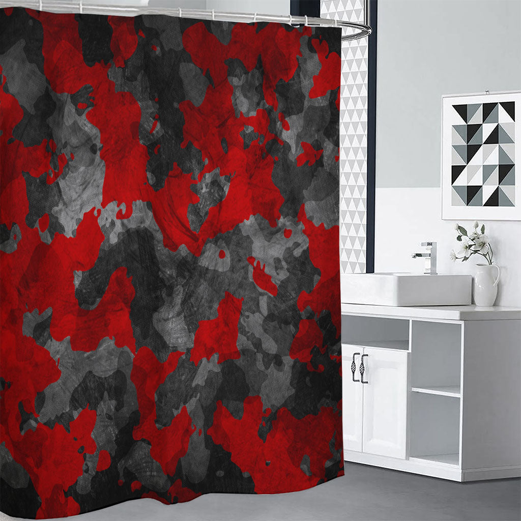 Black And Red Camouflage Print Premium Shower Curtain