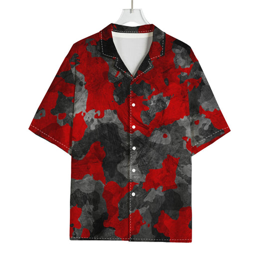 Black And Red Camouflage Print Rayon Hawaiian Shirt