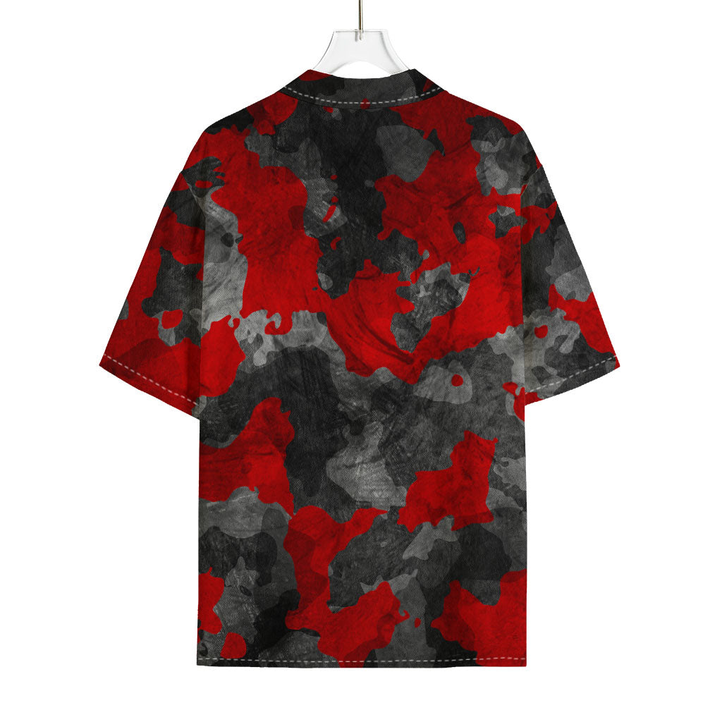 Black And Red Camouflage Print Rayon Hawaiian Shirt