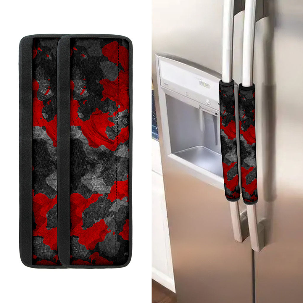 Black And Red Camouflage Print Refrigerator Handle Covers