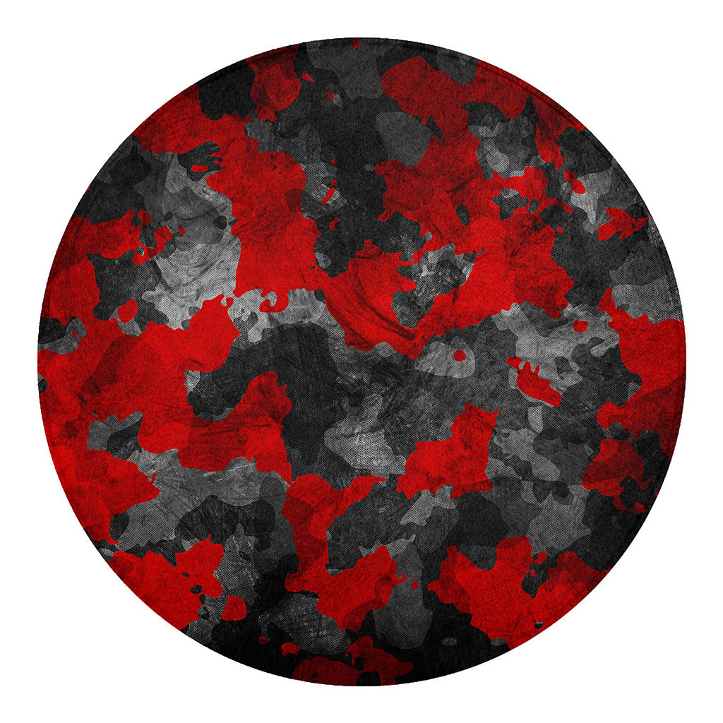 Black And Red Camouflage Print Round Blanket
