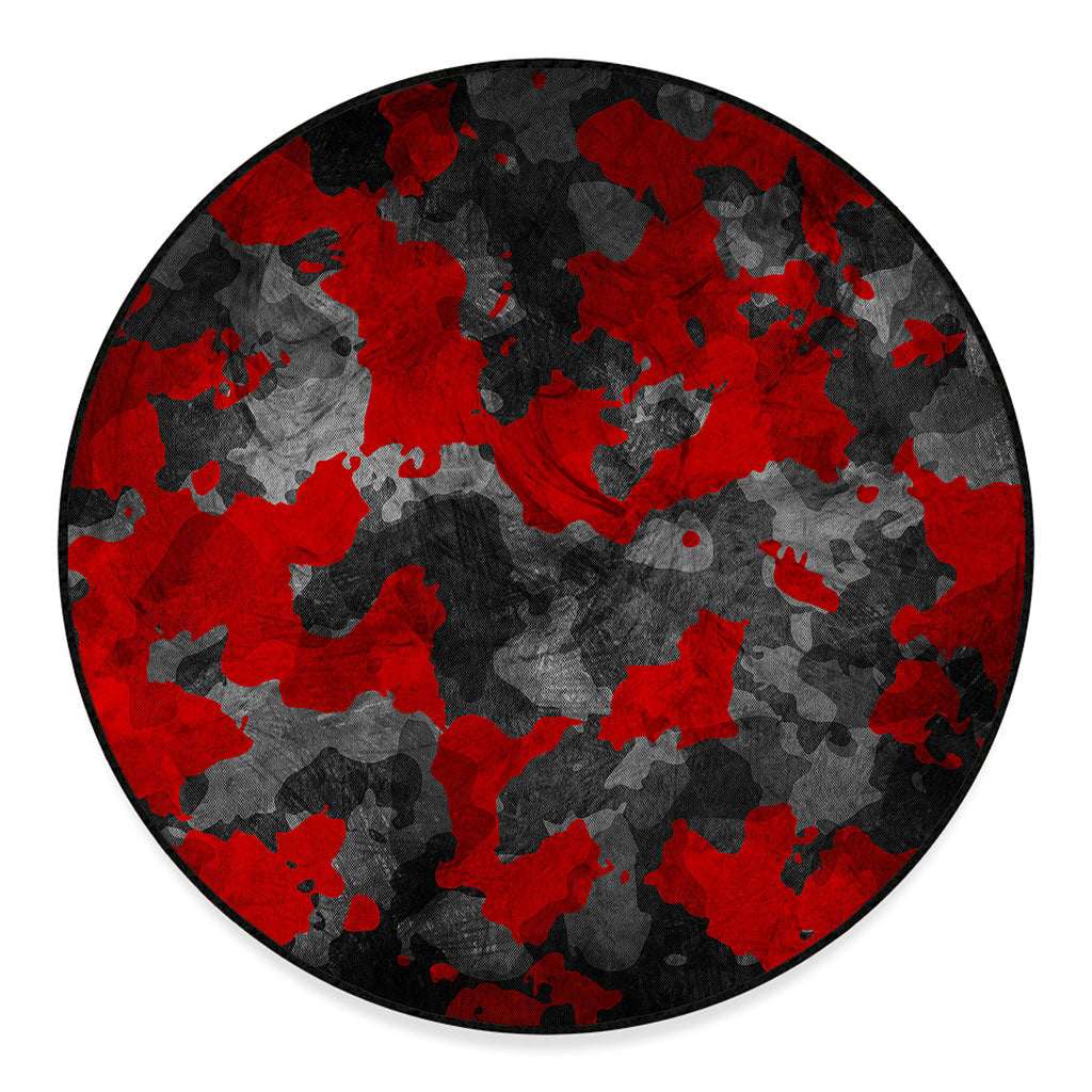 Black And Red Camouflage Print Round Floor Mat
