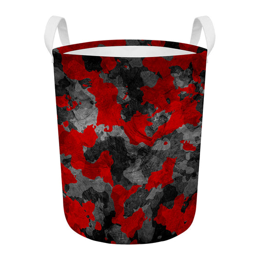 Black And Red Camouflage Print Round Laundry Basket