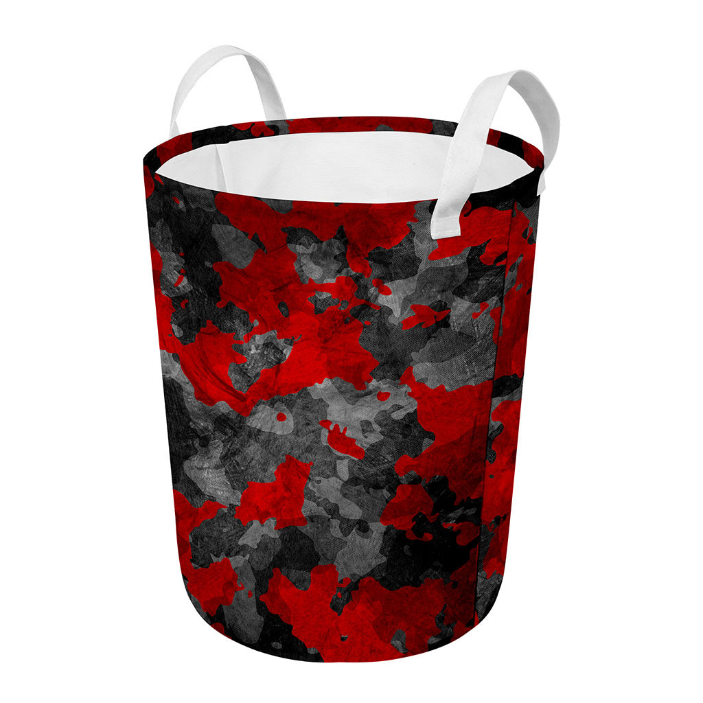 Black And Red Camouflage Print Round Laundry Basket