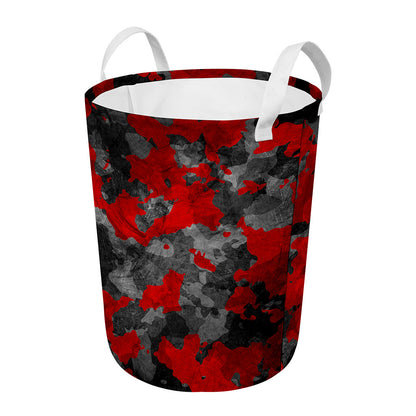 Black And Red Camouflage Print Round Laundry Basket