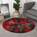Black And Red Camouflage Print Round Rug