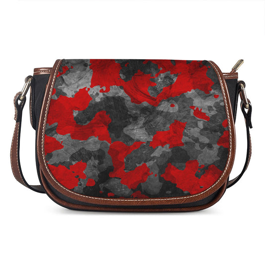 Black And Red Camouflage Print Saddle Bag