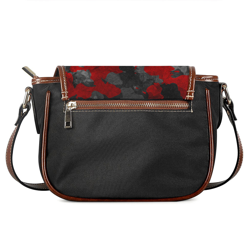 Black And Red Camouflage Print Saddle Bag