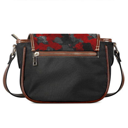 Black And Red Camouflage Print Saddle Bag