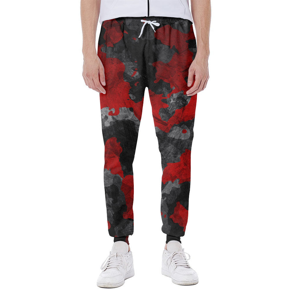 Black And Red Camouflage Print Scuba Joggers