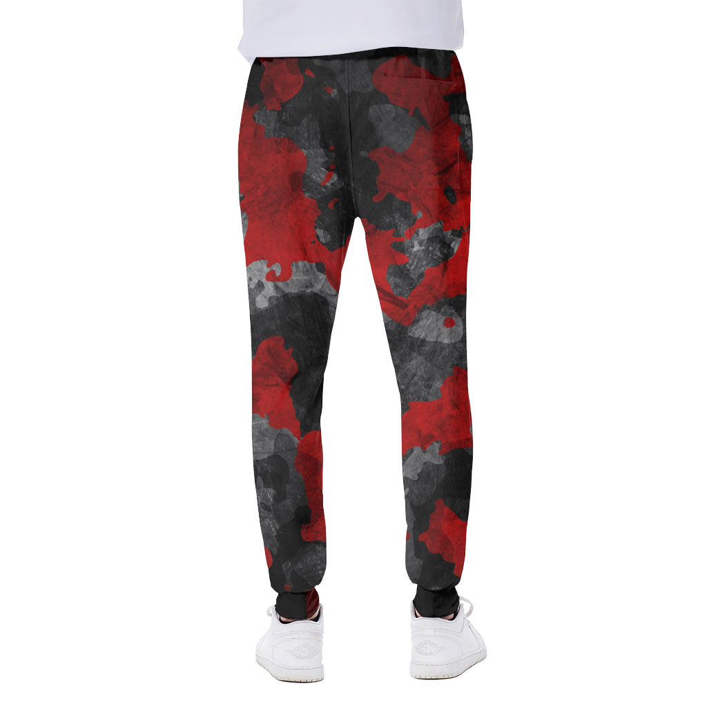 Black And Red Camouflage Print Scuba Joggers