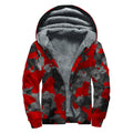 Black And Red Camouflage Print Sherpa Lined Zip Up Hoodie