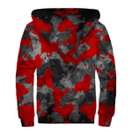 Black And Red Camouflage Print Sherpa Lined Zip Up Hoodie
