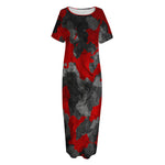 Black And Red Camouflage Print Short Sleeve Long Nightdress