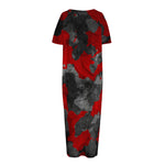 Black And Red Camouflage Print Short Sleeve Long Nightdress