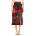 Black And Red Camouflage Print Side Slit Midi Skirt