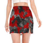 Black And Red Camouflage Print Side Slit Mini Skirt