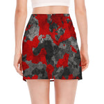Black And Red Camouflage Print Side Slit Mini Skirt