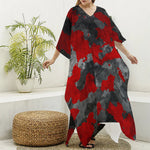 Black And Red Camouflage Print Silk V-Neck Kaftan Dress