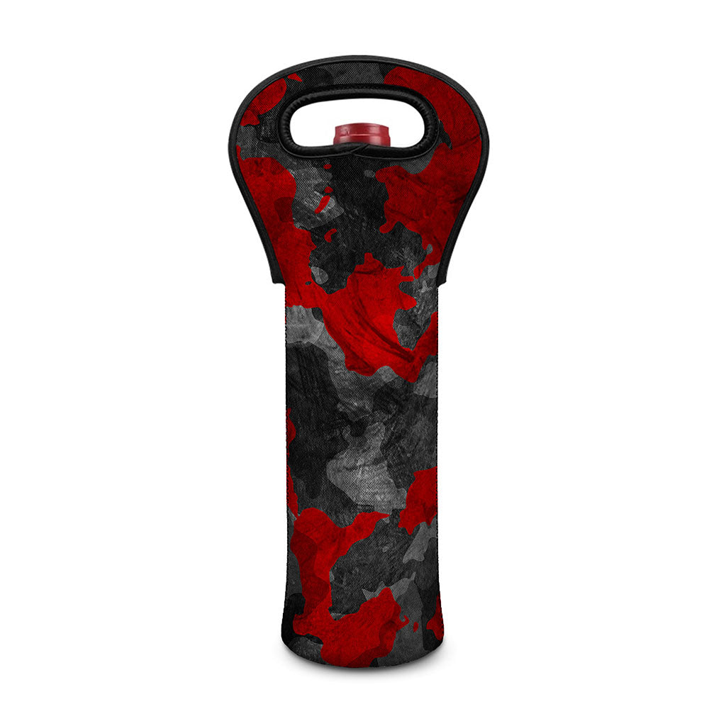 Black And Red Camouflage Print Single Neoprene Wine Tote