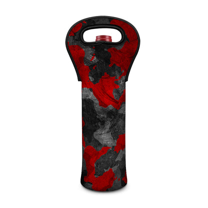 Black And Red Camouflage Print Single Neoprene Wine Tote