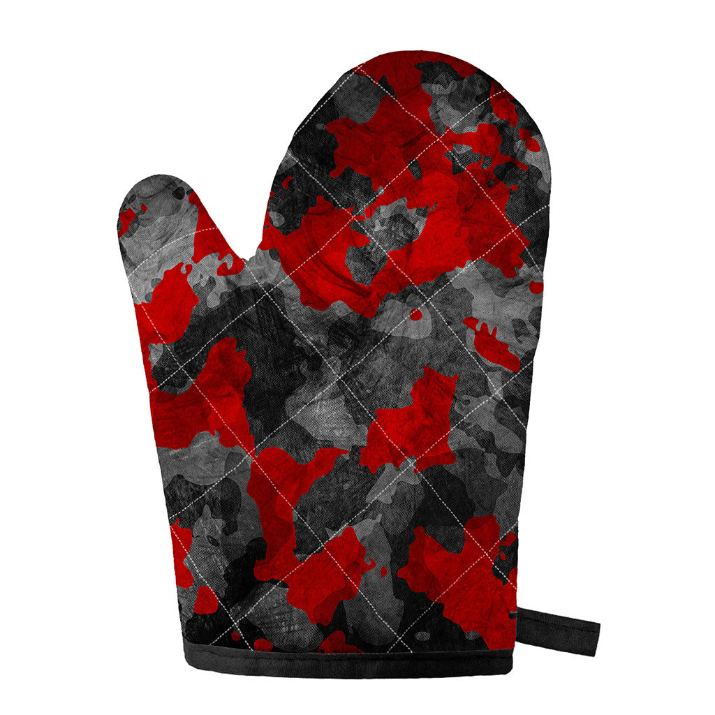 Black And Red Camouflage Print Single Oven Mitt