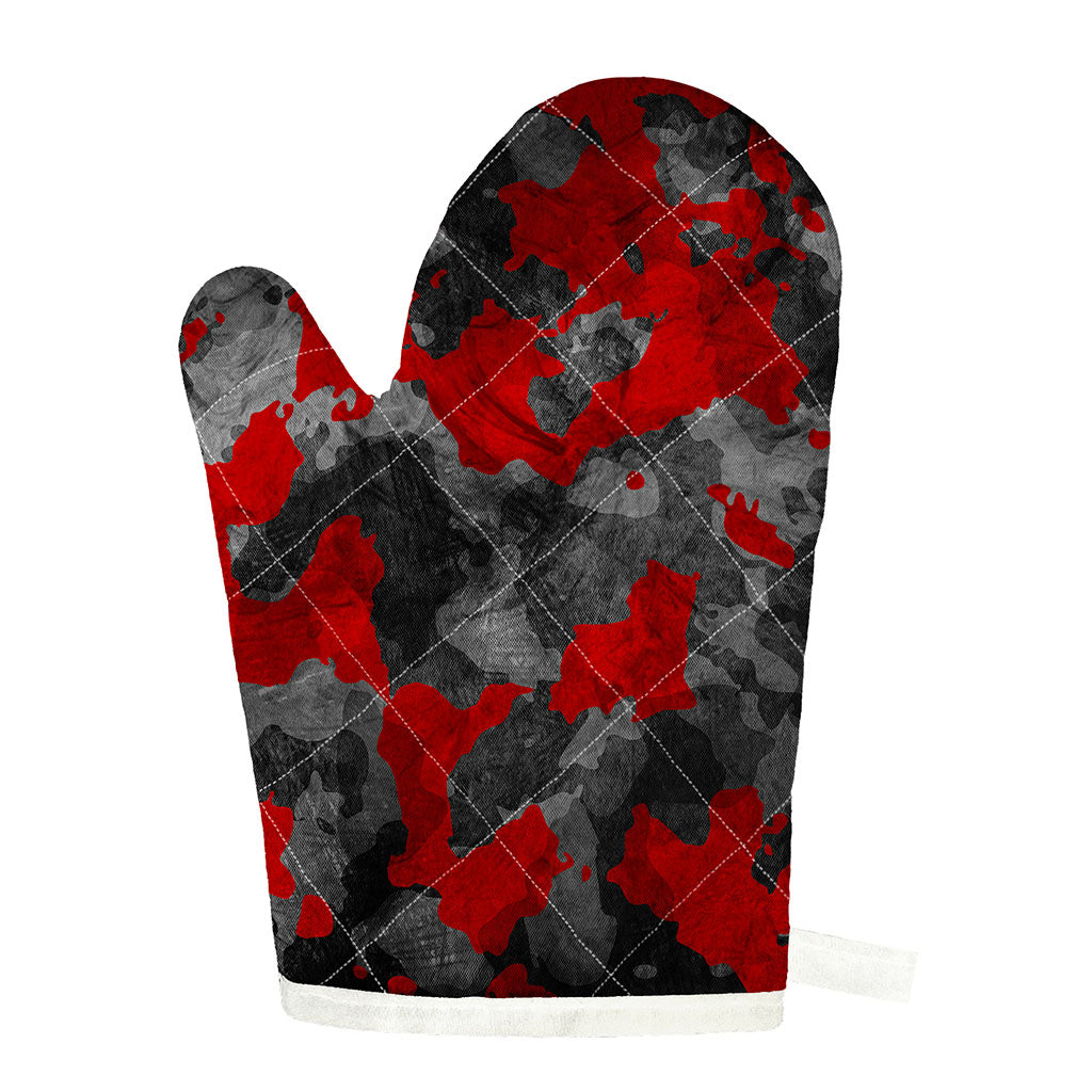 Black And Red Camouflage Print Single Oven Mitt