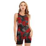 Black And Red Camouflage Print Sleeveless One Piece Swimsuit