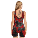 Black And Red Camouflage Print Sleeveless One Piece Swimsuit