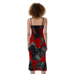 Black And Red Camouflage Print Slim Fit Midi Cami Dress