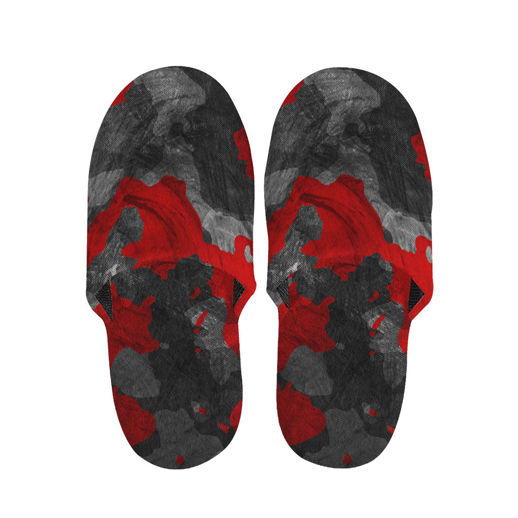 Black And Red Camouflage Print Slippers