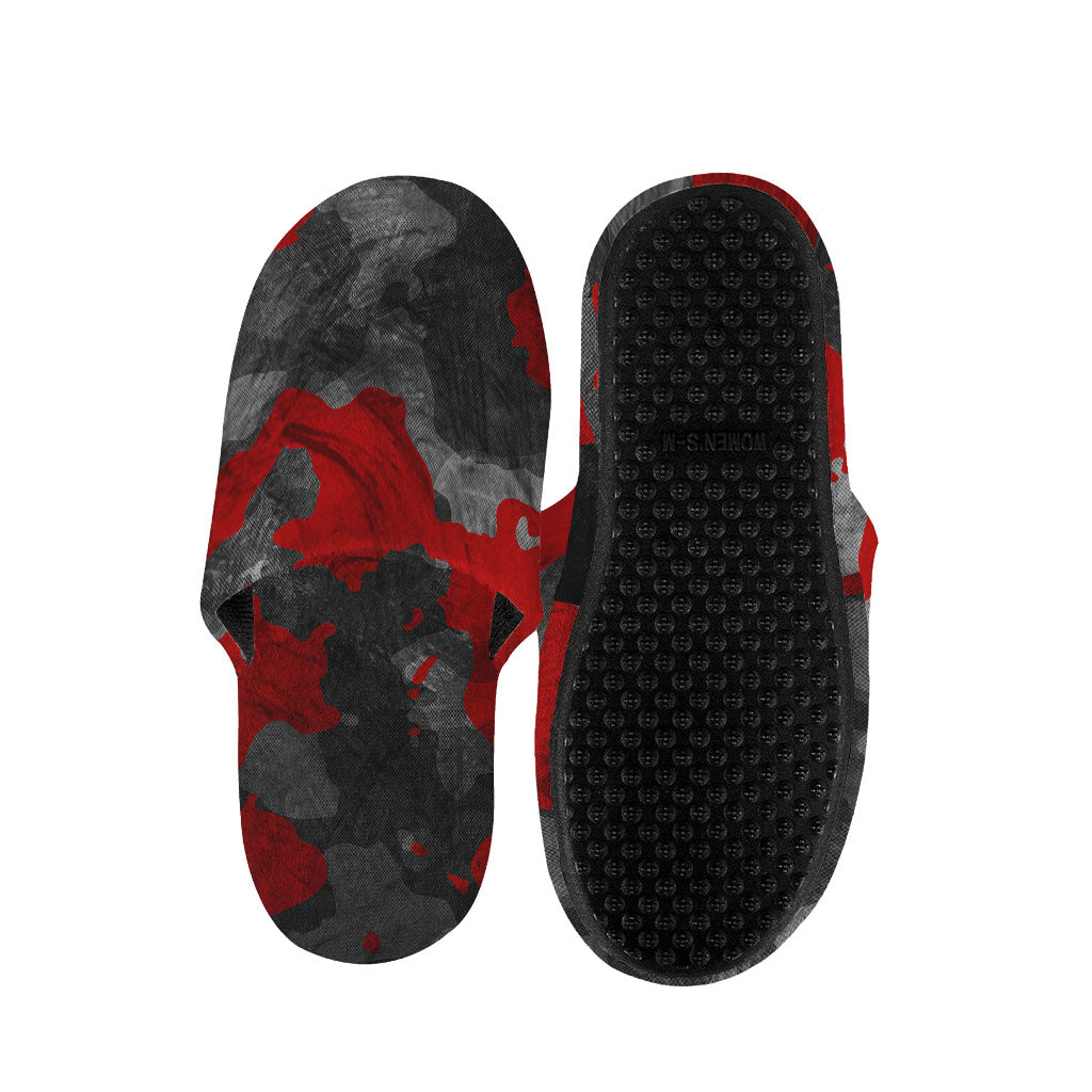 Black And Red Camouflage Print Slippers