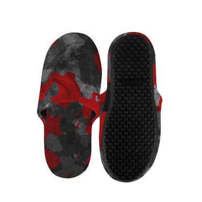 Black And Red Camouflage Print Slippers
