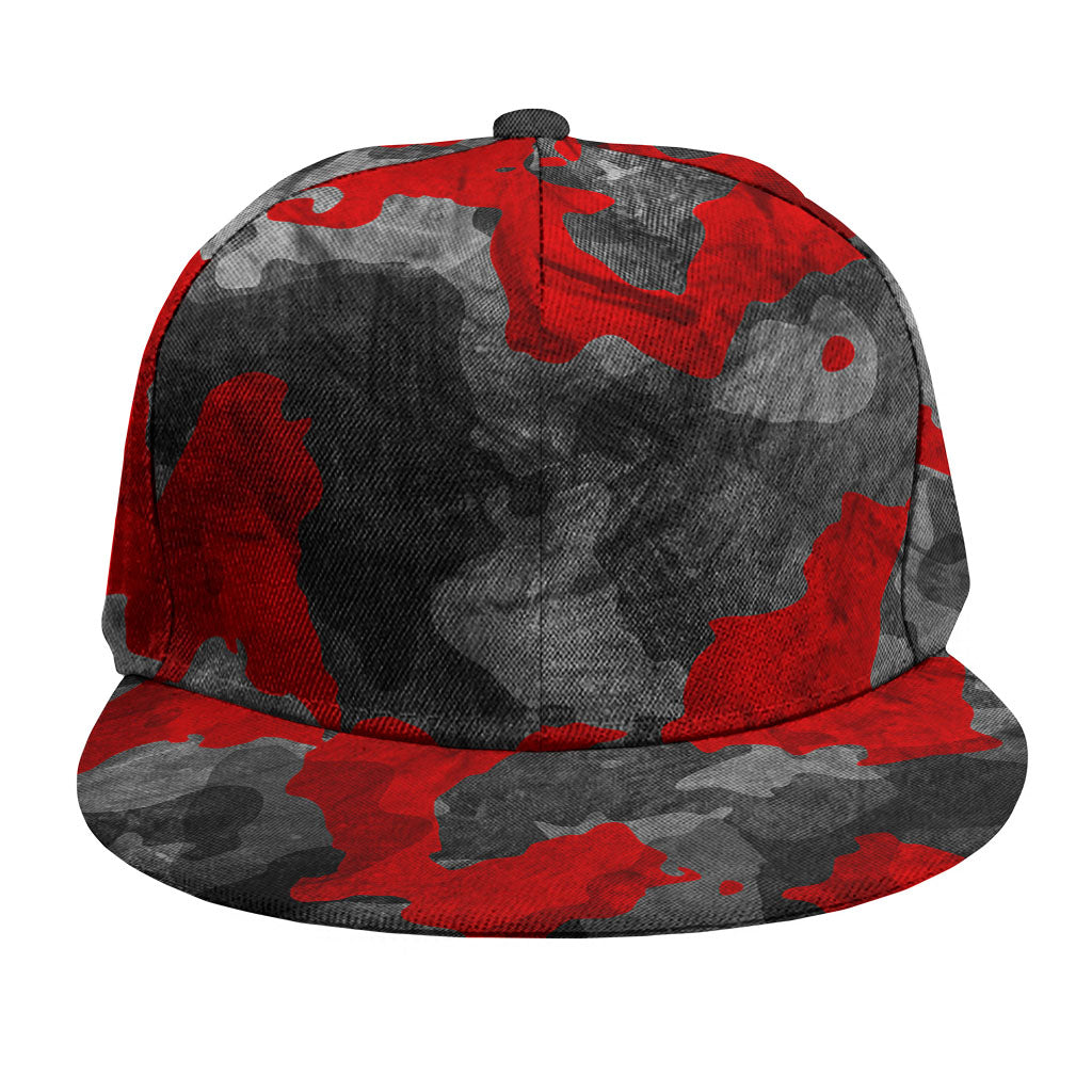 Black And Red Camouflage Print Snapback Cap