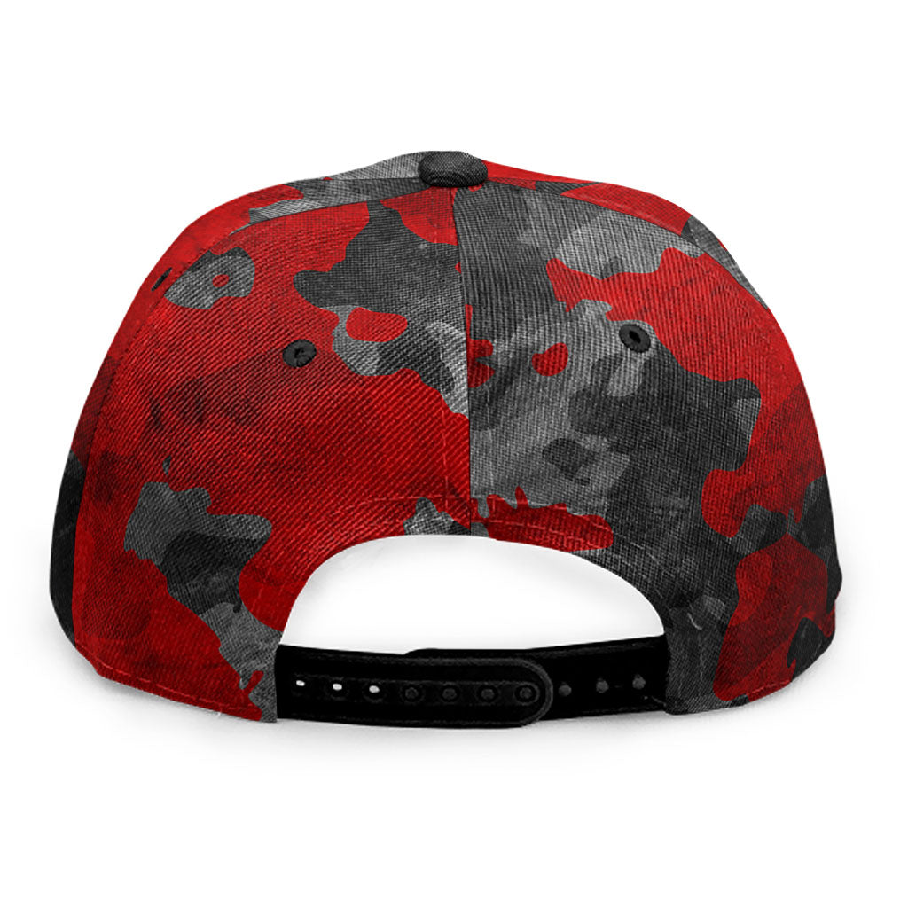 Black And Red Camouflage Print Snapback Cap
