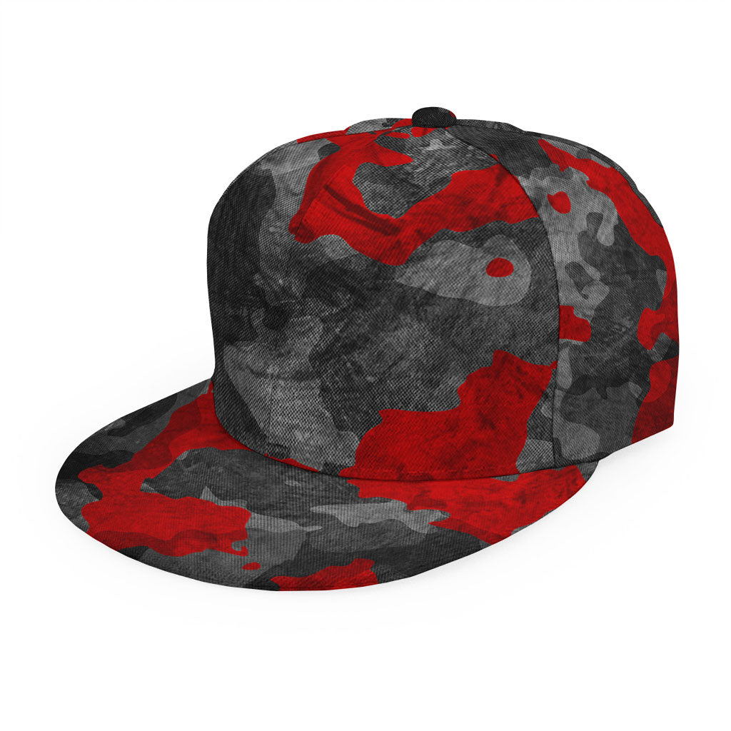 Black And Red Camouflage Print Snapback Cap