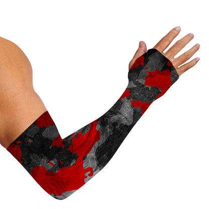 Black And Red Camouflage Print Sun Protection Arm Sleeves